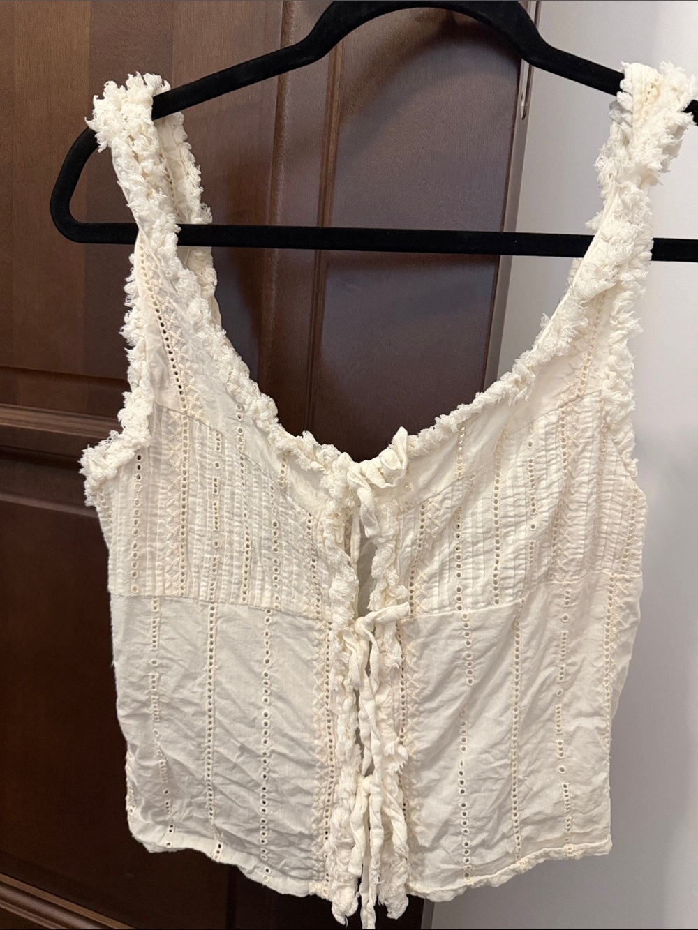 Zara Cream Eyelet Tie-Front Cropped Tank